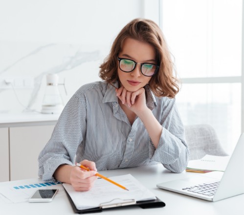 Woman reviewing document